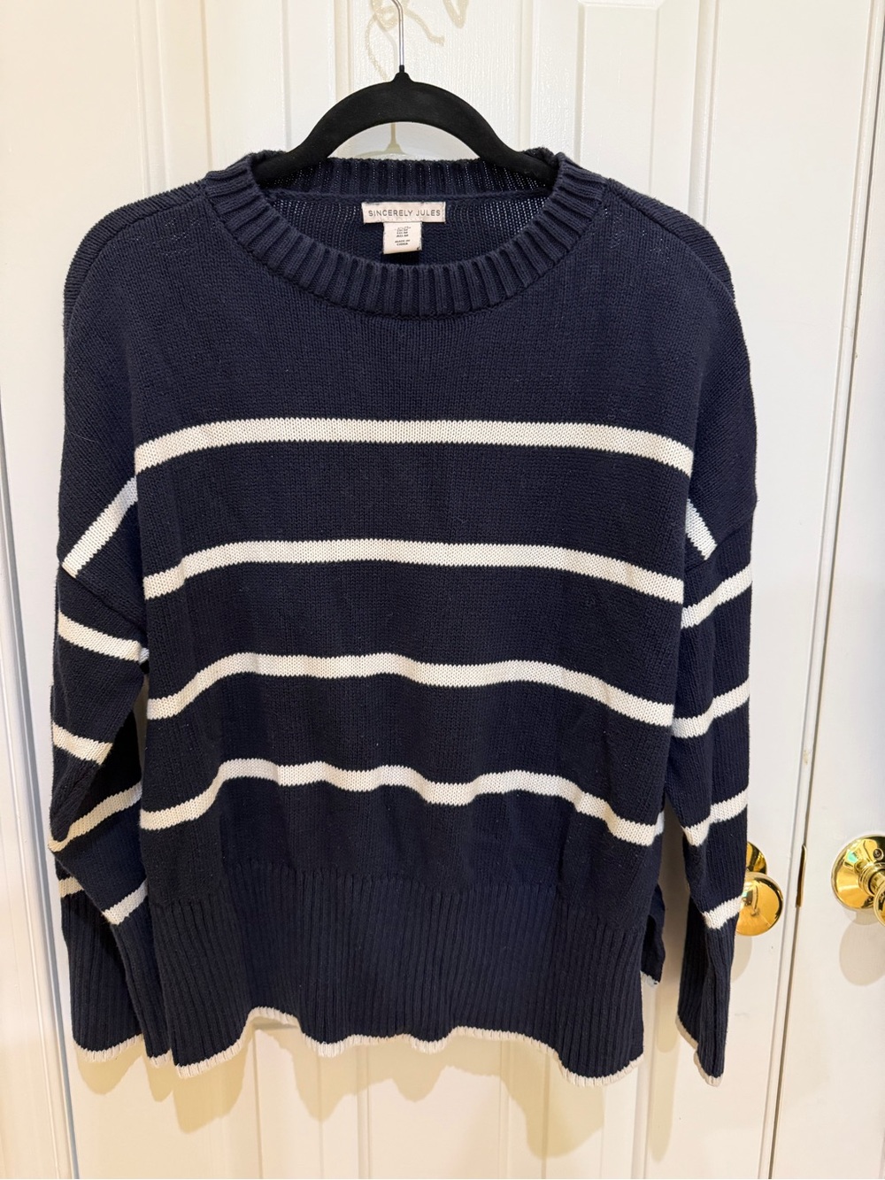 Sincerely Jules Navy and White Striped Crewneck Sweater
